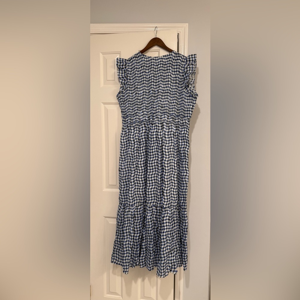 Anthropologie Blue and White Gingham Tiered Midi Dress - Picture 2 of 2